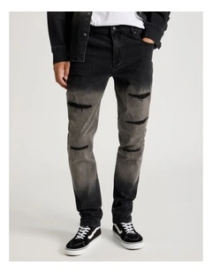 Rip & Repair Slim Jeans in Black