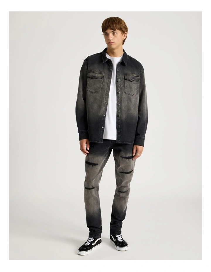 Rip & Repair Slim Jeans in Black image 2