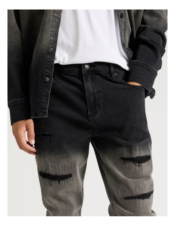 Rip & Repair Slim Jeans in Black image 3