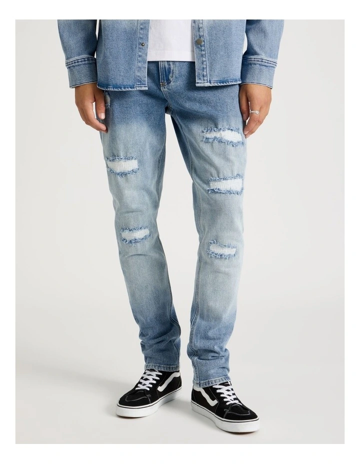 Rip & Repair Slim Jeans in Blue image 2