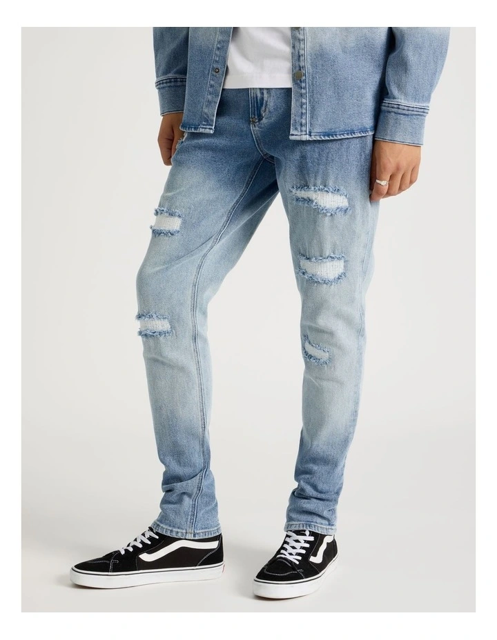 Rip & Repair Slim Jeans in Blue image 3