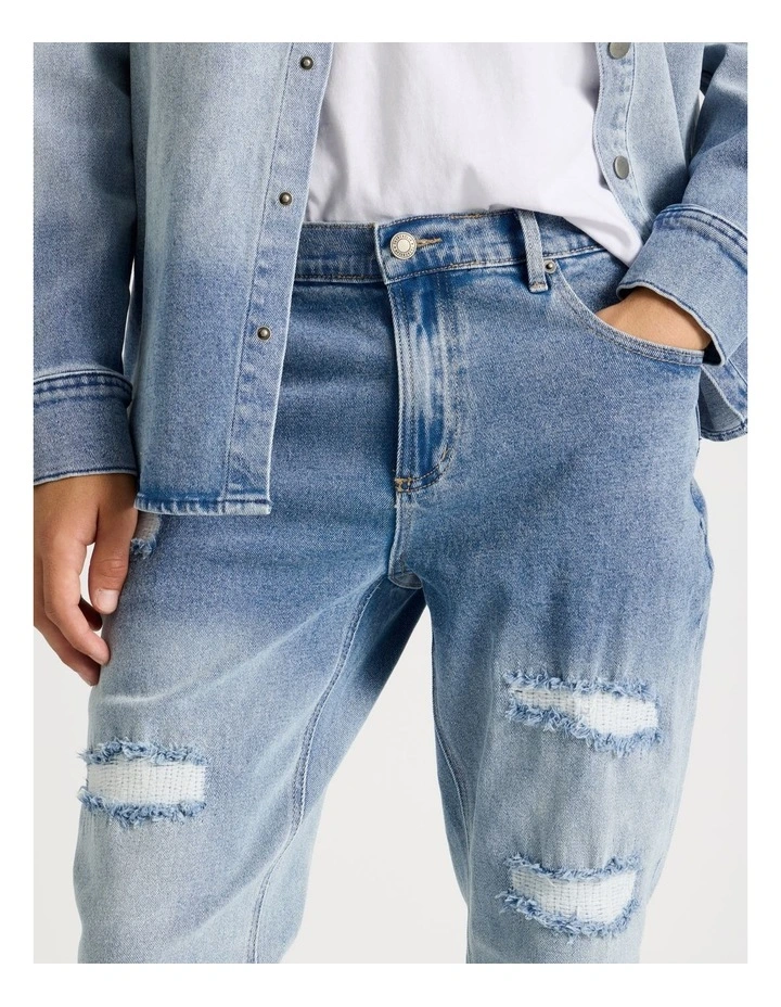 Rip & Repair Slim Jeans in Blue image 4