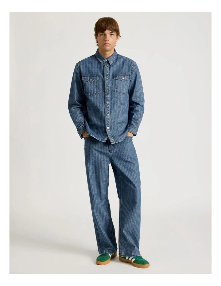 Herringbone Stripe Wide Leg Jeans in Blue image 1