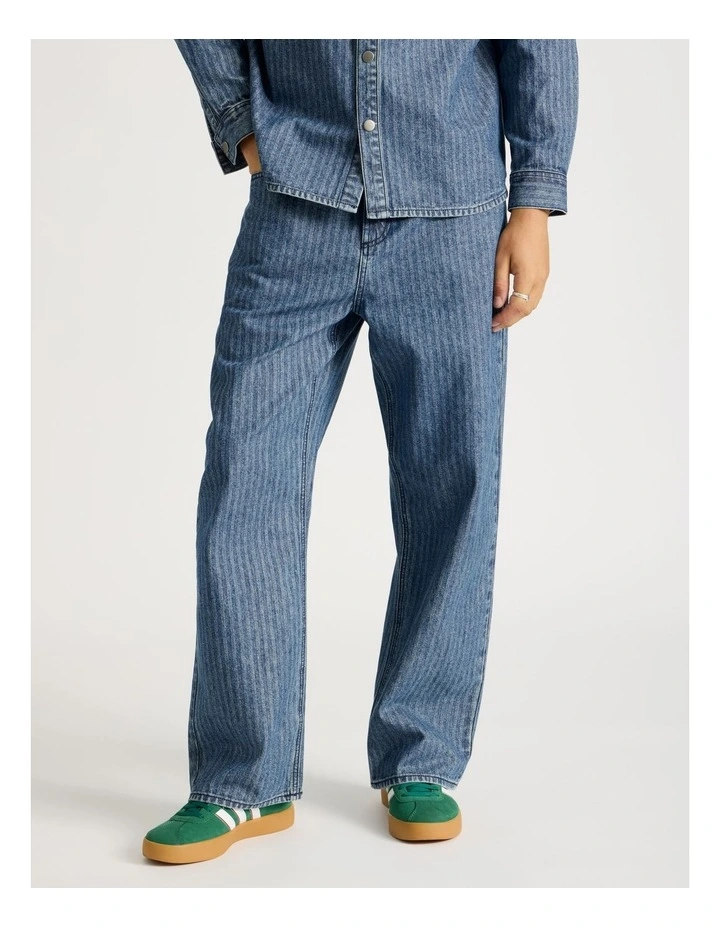 Herringbone Stripe Wide Leg Jeans in Blue image 2