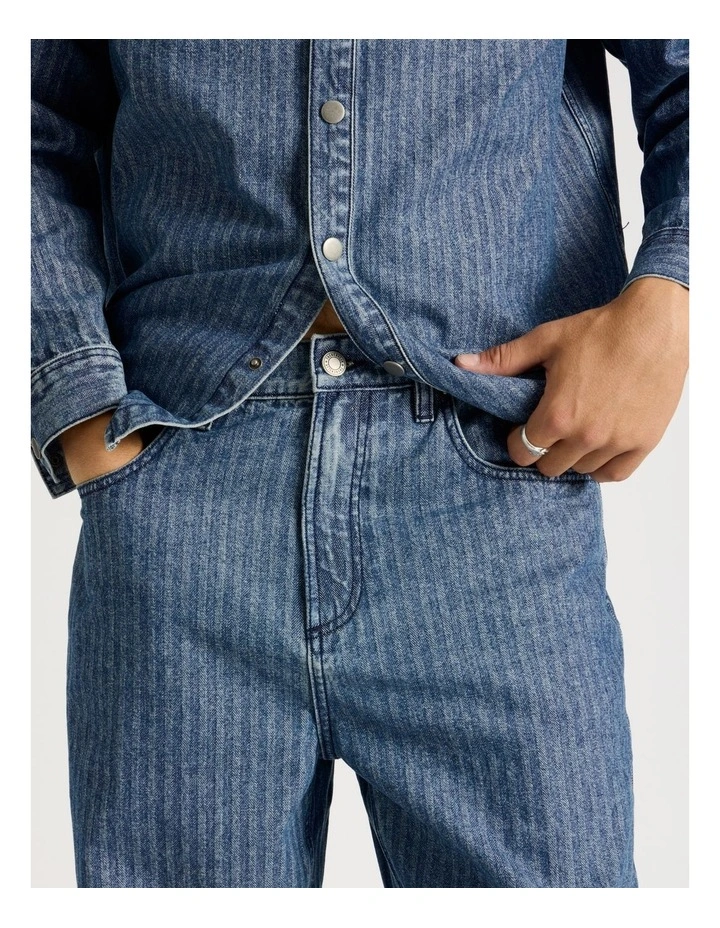 Herringbone Stripe Wide Leg Jeans in Blue image 3