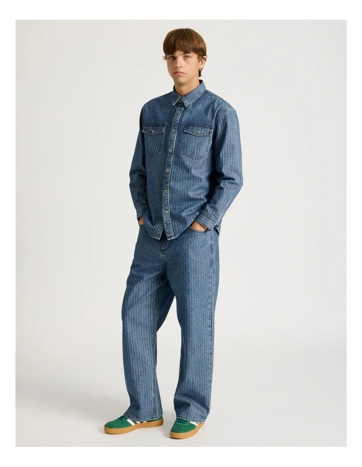 Herringbone Stripe Wide Leg Jeans in Blue image 4