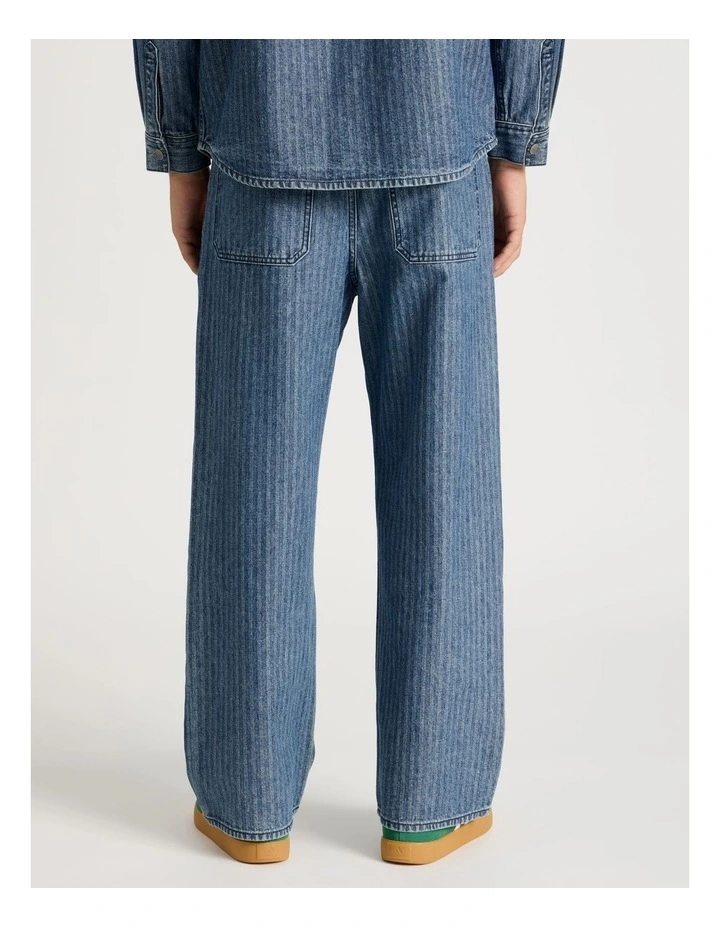 Herringbone Stripe Wide Leg Jeans in Blue image 5
