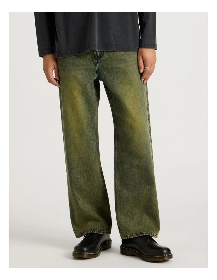 Coloured Wash Wide Leg Denim Jeans in Green image 2