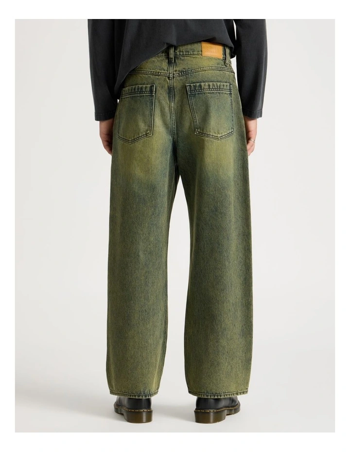 Coloured Wash Wide Leg Denim Jeans in Green image 5