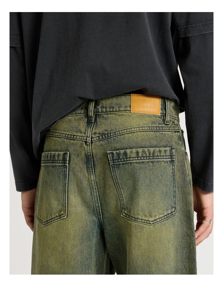 Coloured Wash Wide Leg Denim Jeans in Green image 6