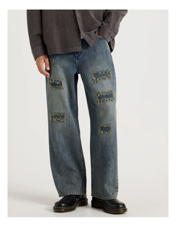 Rip & Repair Wide Leg Jeans in Blue image 2