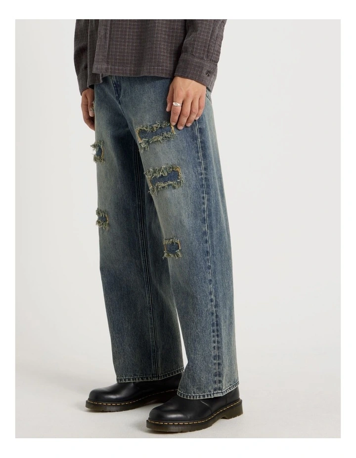 Rip & Repair Wide Leg Jeans in Blue image 3