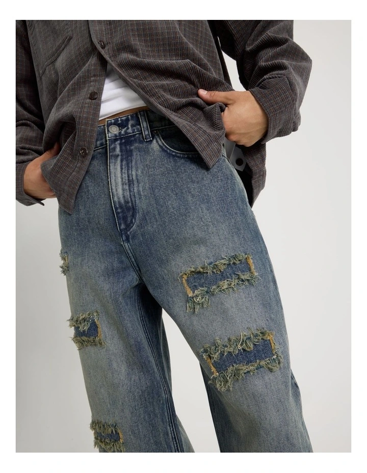 Rip & Repair Wide Leg Jeans in Blue image 5