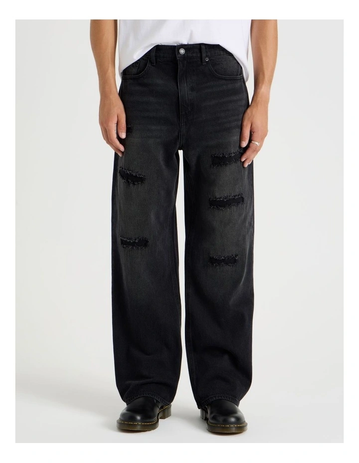 Rip & Repair Wide Leg Jean in Black image 2