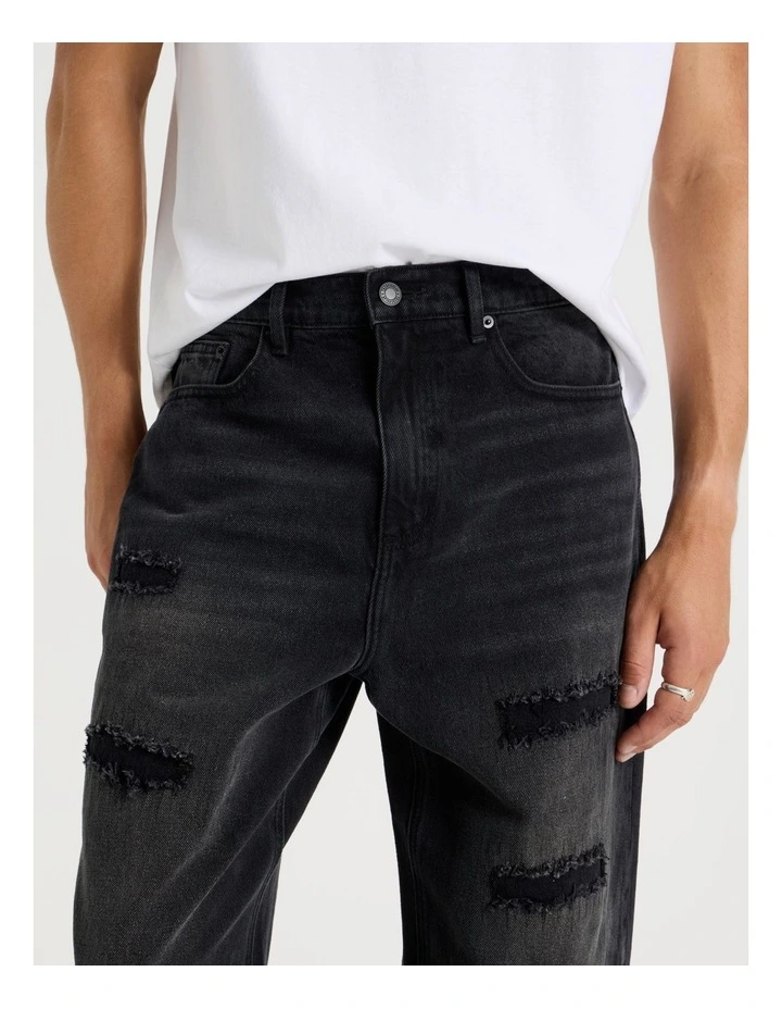 Rip & Repair Wide Leg Jean in Black image 3