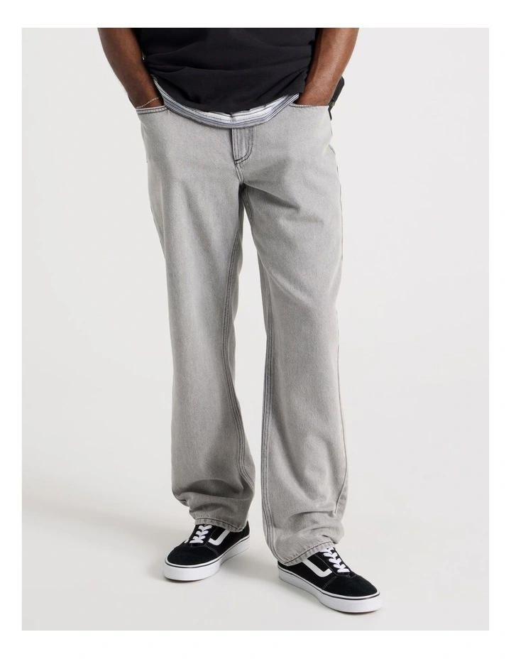 Straight Leg Washed Jeans in Grey image 2