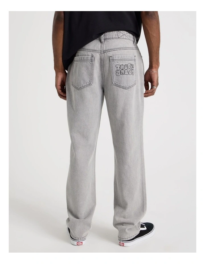 Straight Leg Washed Jeans in Grey image 5