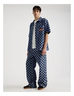 Wide Leg Checker Jean in Denim