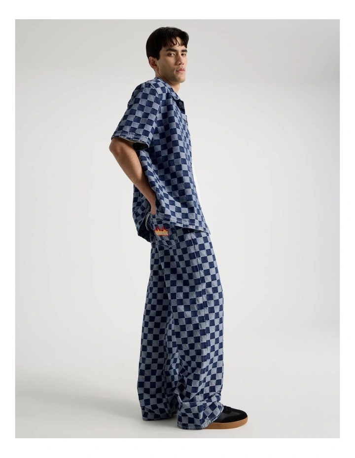 Wide Leg Checker Jean in Denim image 3