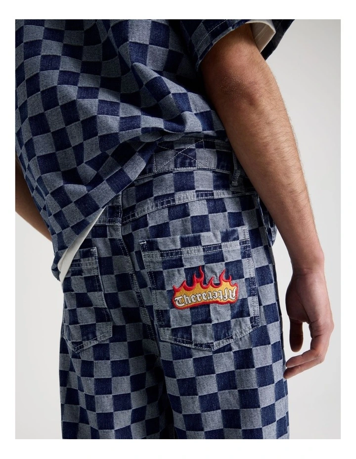 Wide Leg Checker Jean in Denim image 4