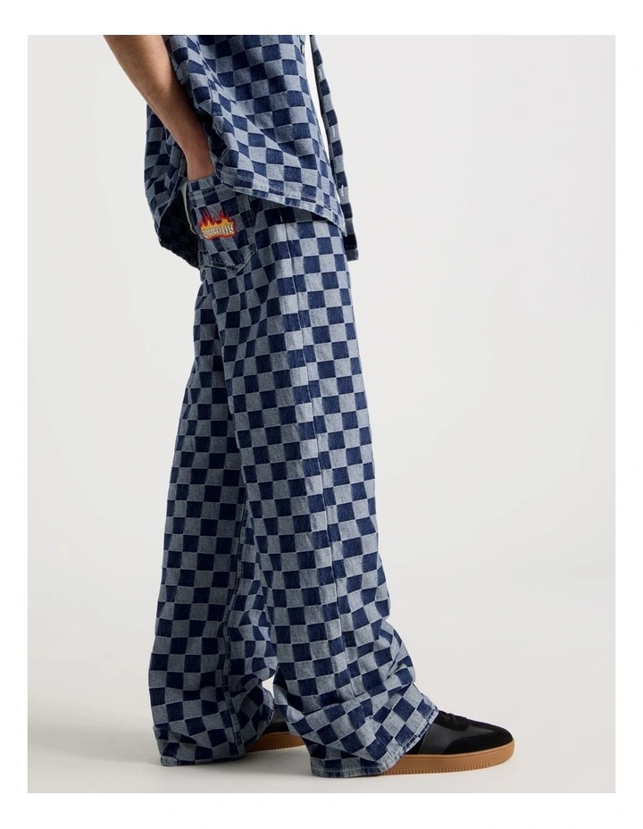 Wide Leg Checker Jean in Denim image 5