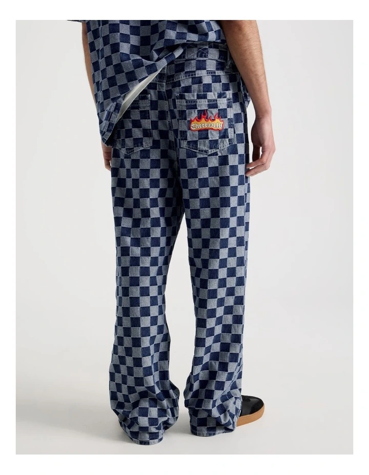 Wide Leg Checker Jean in Denim image 6