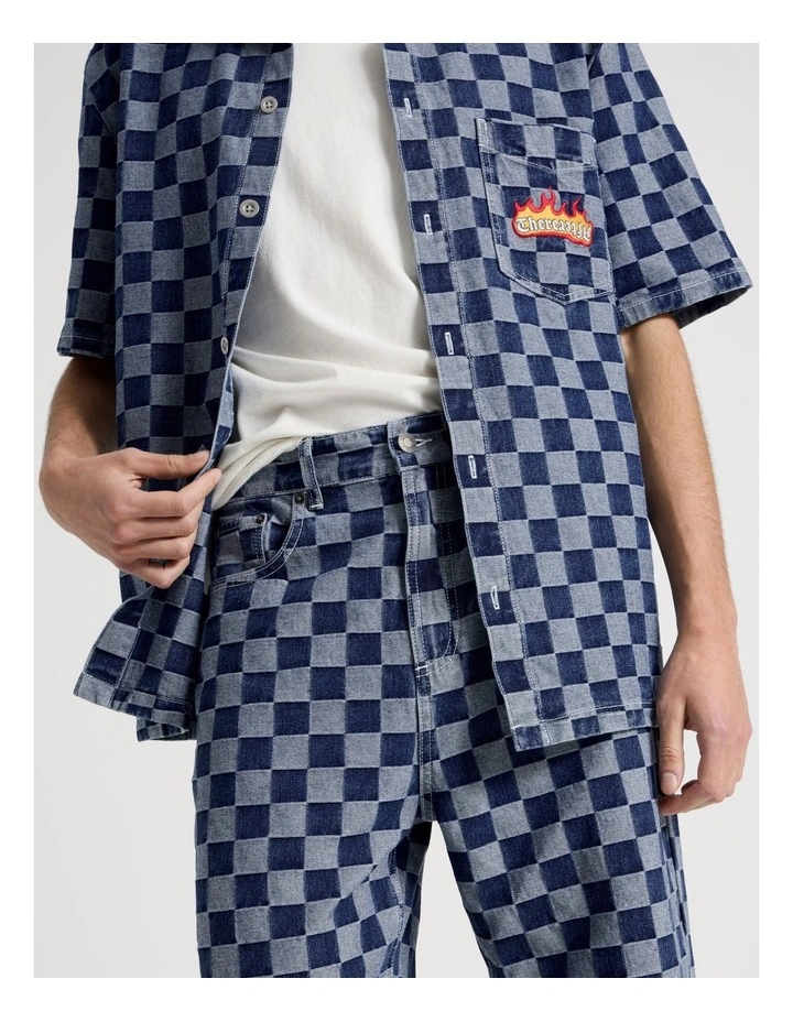 Wide Leg Checker Jean in Denim image 7