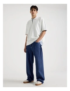 Wide Leg Pin Stripe Jean in Denim