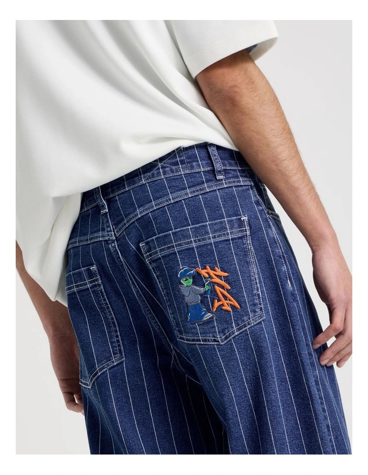 Wide Leg Pin Stripe Jean in Denim image 4