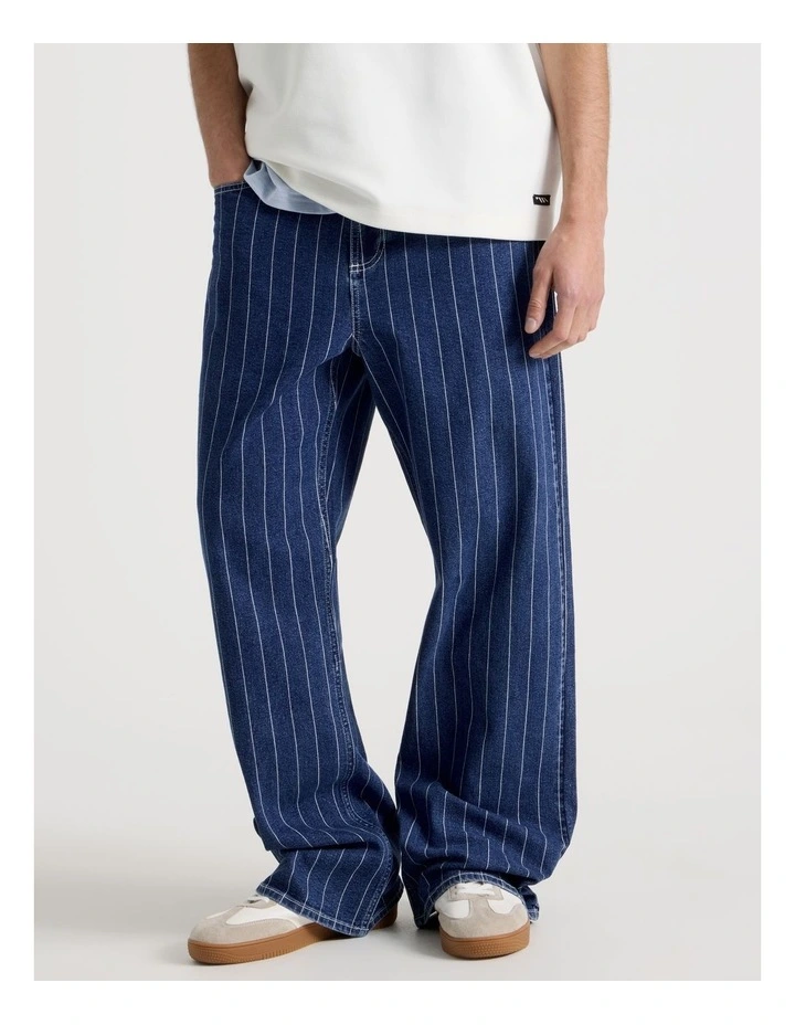 Wide Leg Pin Stripe Jean in Denim image 5