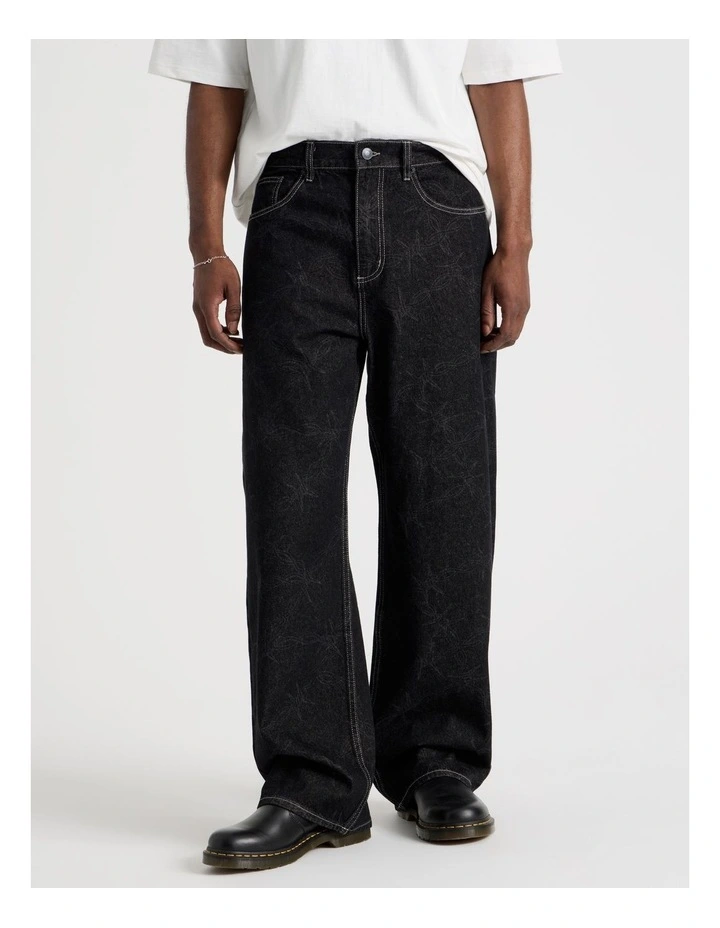 Wide Leg Laser Print Jean in Black image 2