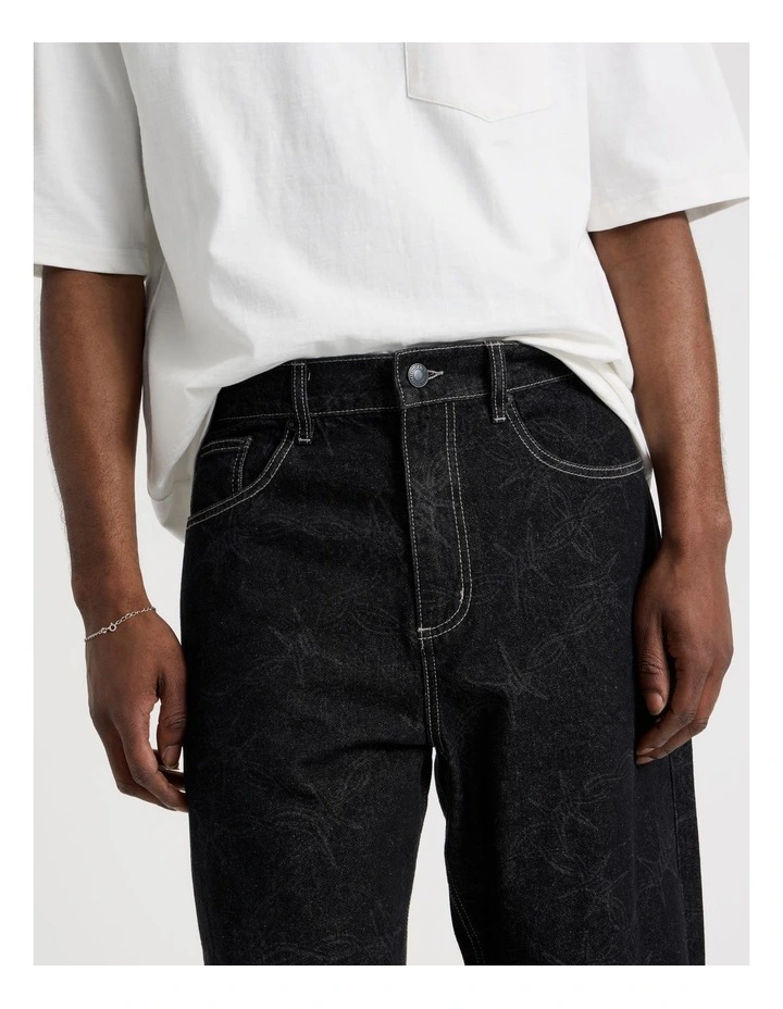 Wide Leg Laser Print Jean in Black image 3