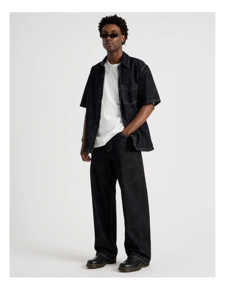 Wide Leg Laser Print Jean in Black image 4