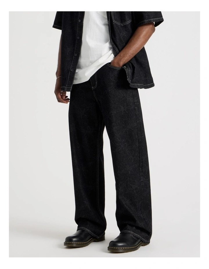 Wide Leg Laser Print Jean in Black image 5