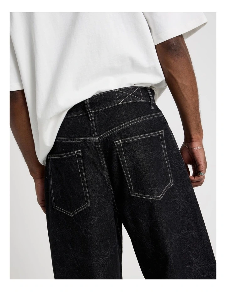 Wide Leg Laser Print Jean in Black image 7