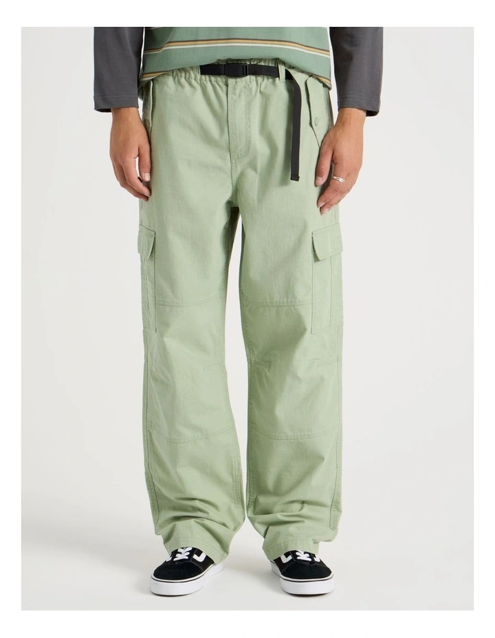 Built In Belt Cargo Pants in Green image 2