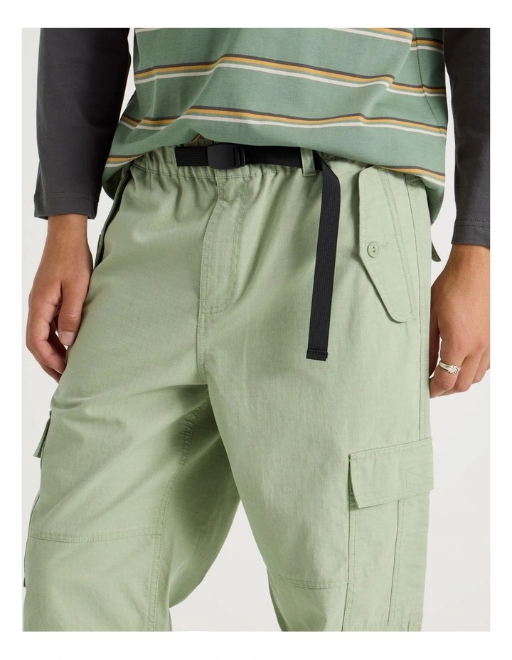 Built In Belt Cargo Pants in Green image 3