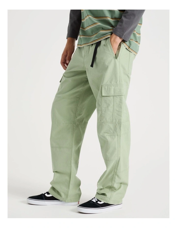 Built In Belt Cargo Pants in Green image 4