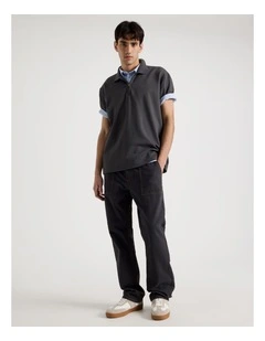 Straight Leg Washed Herringbone Pant in Navy