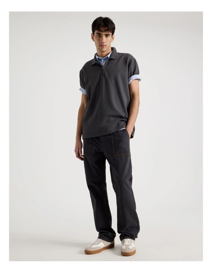 Straight Leg Washed Herringbone Pant in Navy image 1