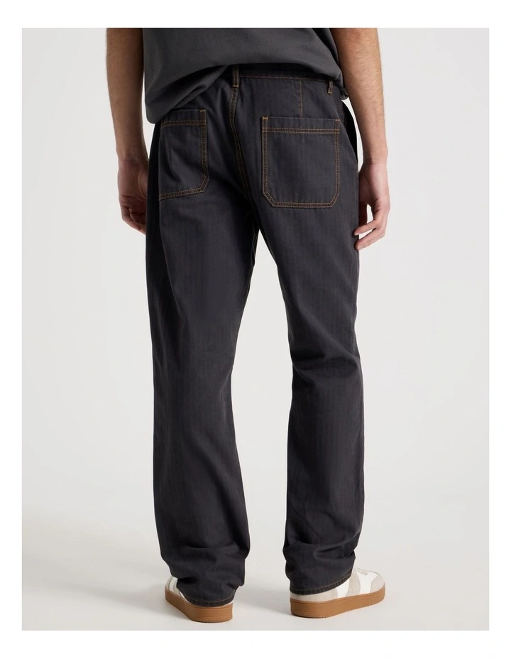 Straight Leg Washed Herringbone Pant in Navy image 5