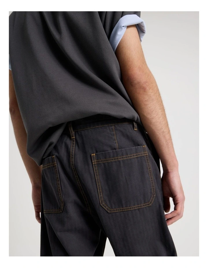 Straight Leg Washed Herringbone Pant in Navy image 6