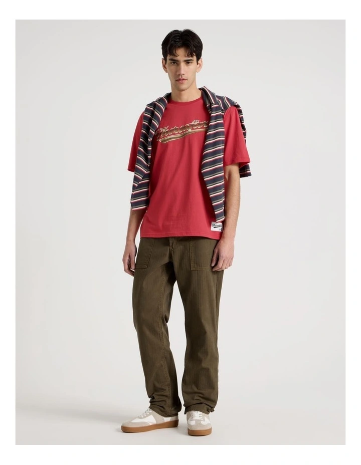 Straight Leg Washed Herringbone Pant in Olive image 1