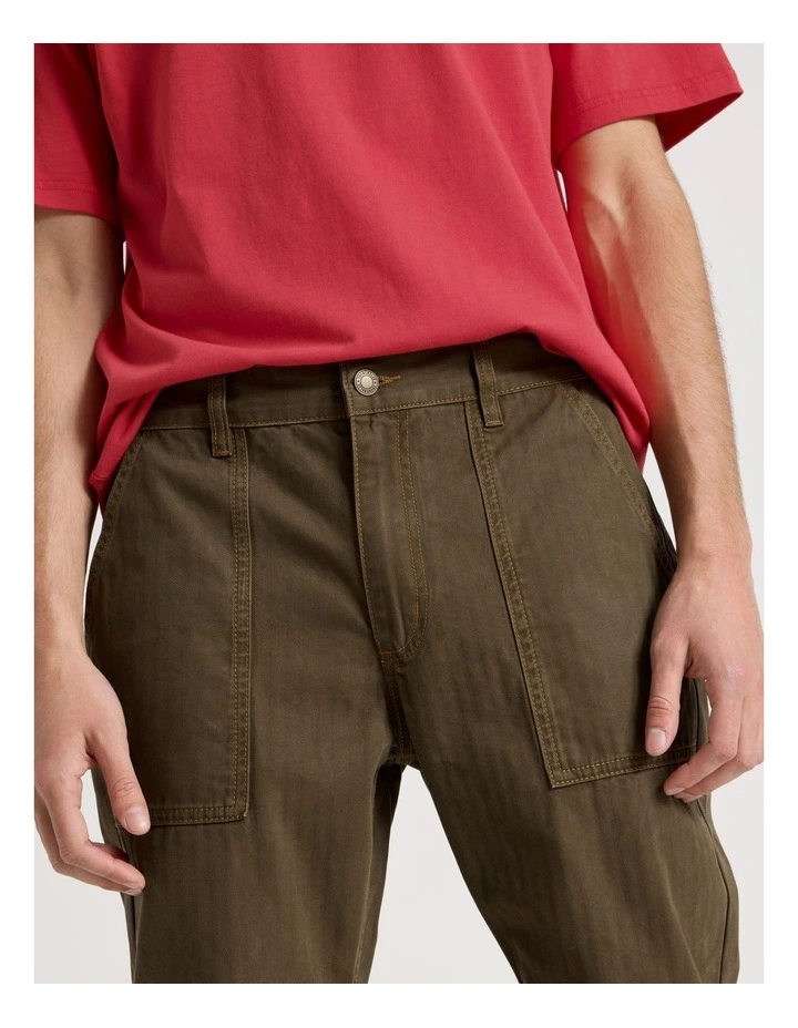 Straight Leg Washed Herringbone Pant in Olive image 4