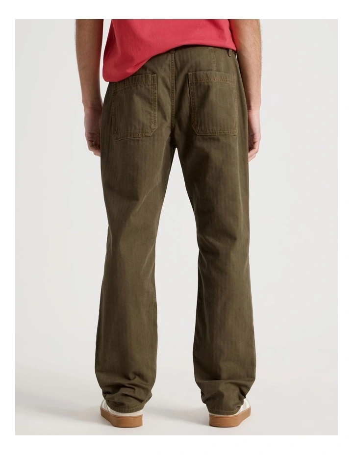Straight Leg Washed Herringbone Pant in Olive image 5