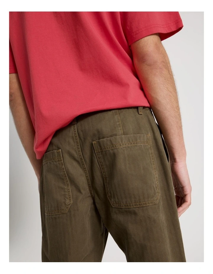 Straight Leg Washed Herringbone Pant in Olive image 6