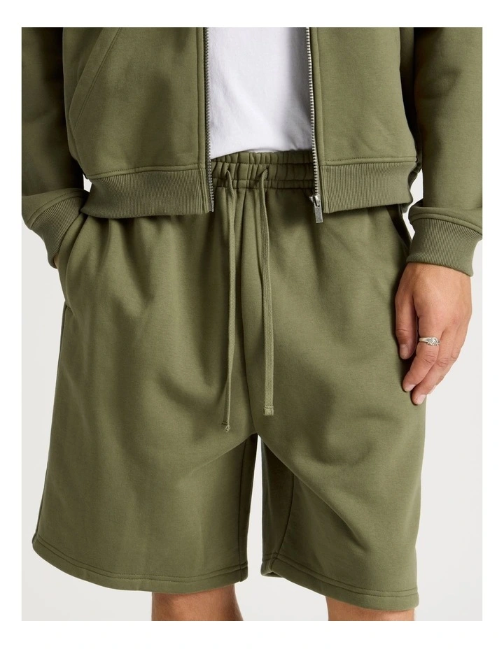 Core Logo Sweat Shorts in Olive image 3