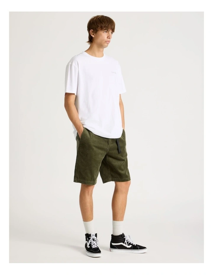 Corduroy Shorts with Built-In Belt in Olive image 1