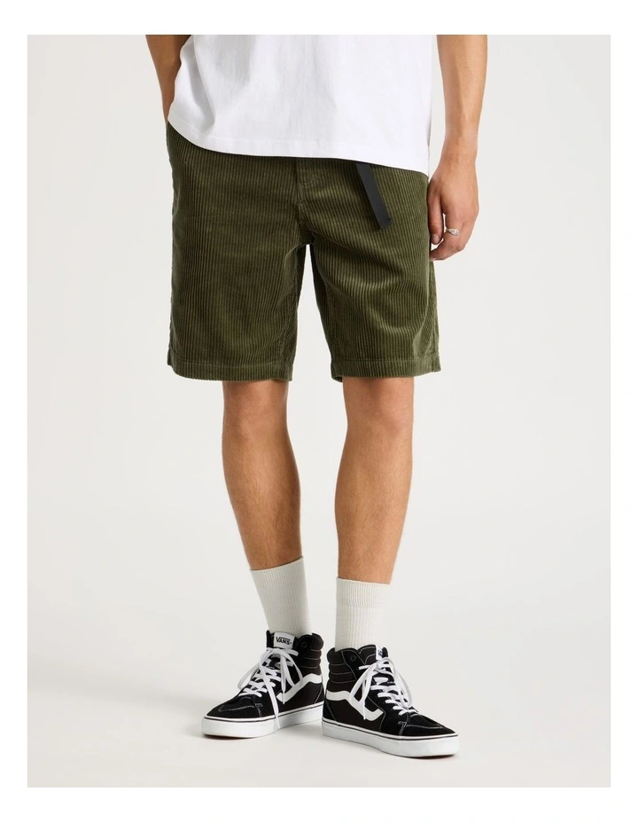 Corduroy Shorts with Built-In Belt in Olive image 2