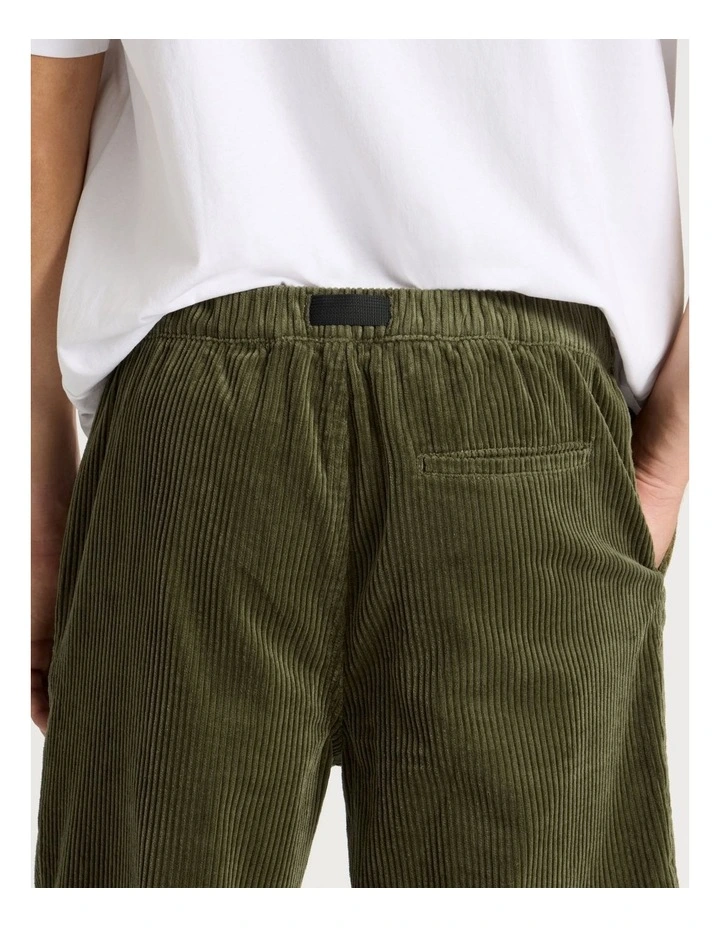 Corduroy Shorts with Built-In Belt in Olive image 6